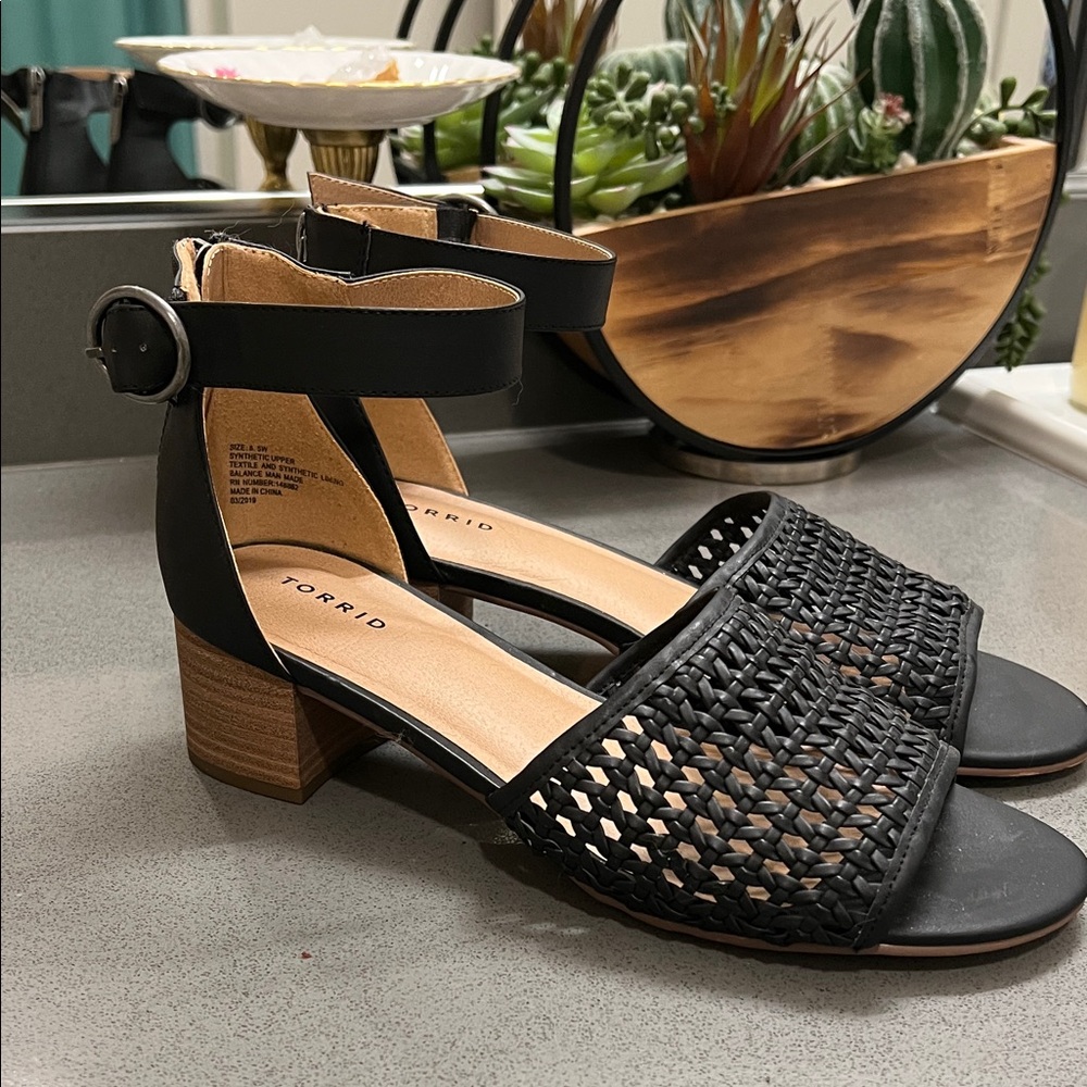 Torrid Black Woven Two-Tone Heels with Ankle Strap
